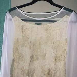 Ann Taylor Cream and Gold Lace Blouse